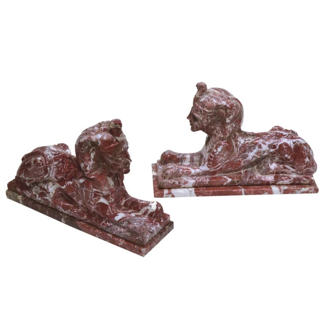 Mid 20th Century Red and White Marble Sphinx - A Pair For Sale - Image 5 of 8