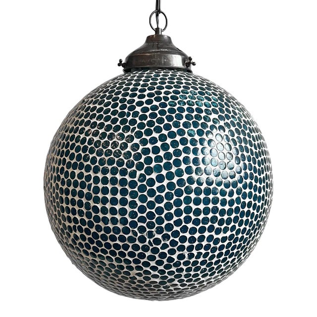 Caribbean Blue Mosaic Globe Pendant Light Large For Sale
