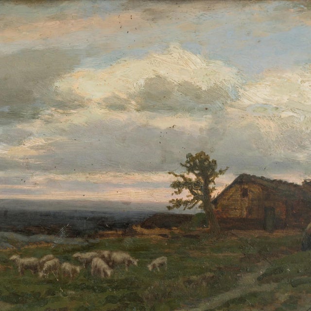Landscape with Shepherd and Sheep, 1800s, Oil on Board For Sale - Image 3 of 7