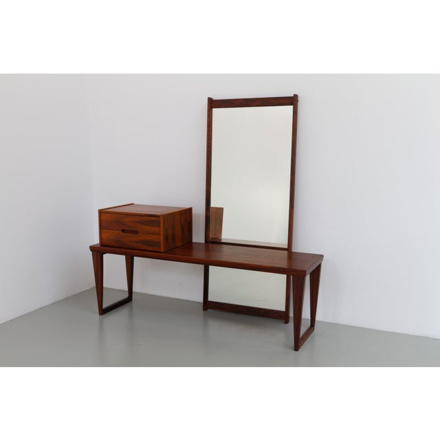 Vintage Danish Rosewood Bench with Drawers and Mirror by Kai Kristiansen, 1960s, Set of 3 For Sale - Image 4 of 18