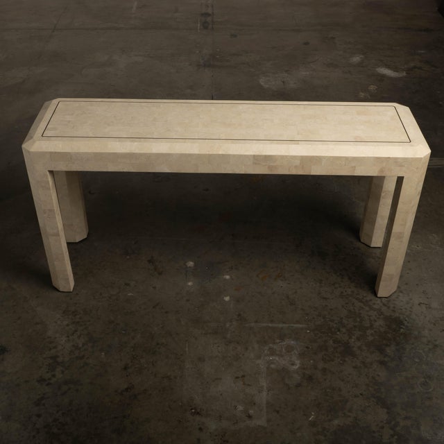 1980s 1980s Artisan Marble Console Table Travertine Maitland Smith Style Tessellated Stone For Sale - Image 5 of 12