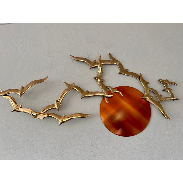 Bijan Style Birds in Flight 70's Brutalist Brass and Copper Sun Wall Sculpture For Sale - Image 11 of 11
