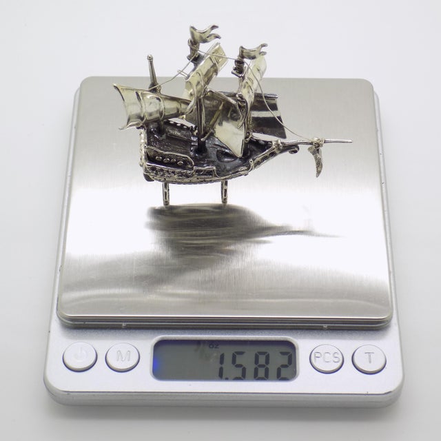 Silver Vintage Italian Handmade Genuine Silver Caravel Sailing Ship Figurine Sculpture For Sale - Image 8 of 9