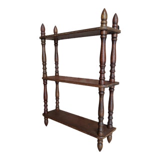 Vintage Wooden Spindled 3 Tier Wall Display Shelf For Sale