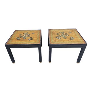 Pair of Brandt Mid-Century Partial Ebonized and Decorated Mahogany Side Tables For Sale