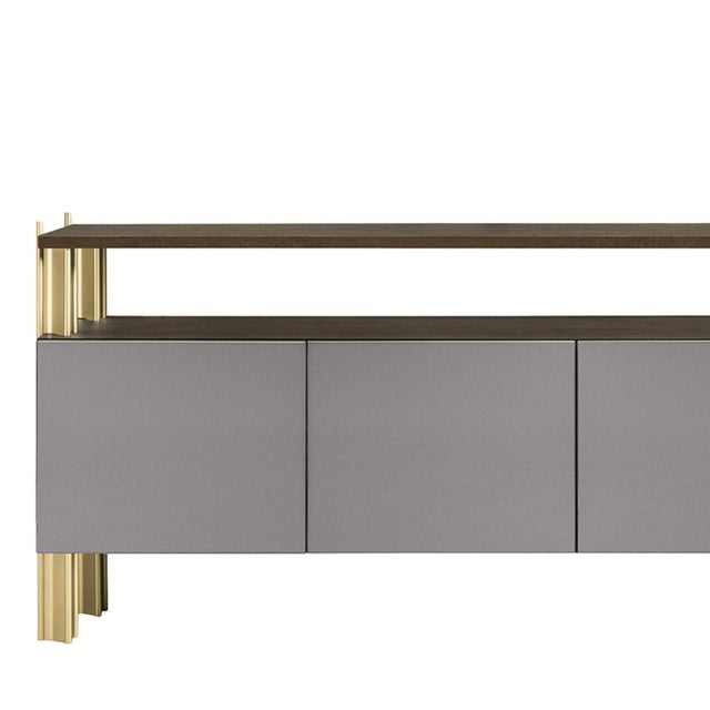 The Flexor sideboard by Robert Stadler features a flexible modular design combining wood containers with an aluminum...