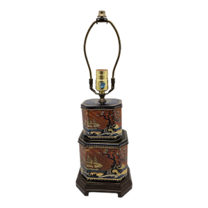 Vintage Asian 2-Tier Tea Tin Lamp on Wood Base