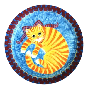 Nancy Albro Folk Art Americana Orange Cat Painted Wood Tray