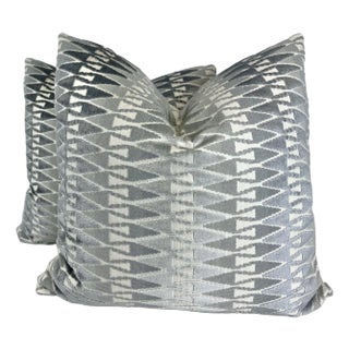 Kravet "Alboca Velvet" in Blue Steel 22" Pillows-A Pair For Sale