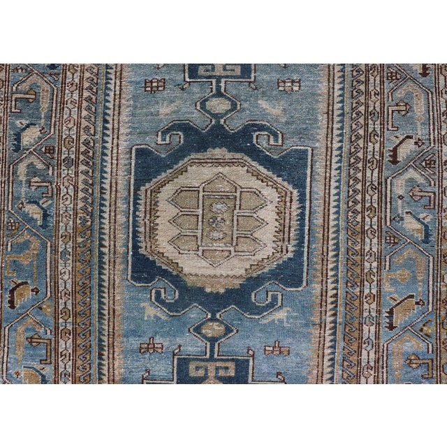 Persian Antique Malayer Rug With Geometric Design in Blue's & Brown's For Sale In Atlanta - Image 6 of 12