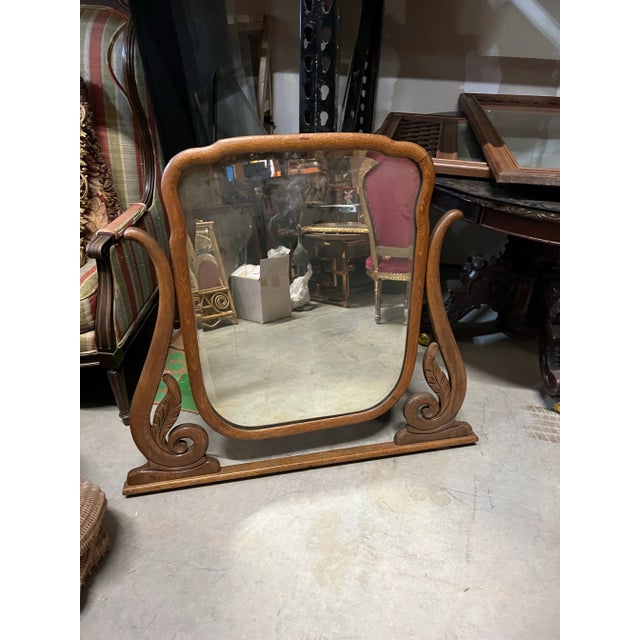 Rustic Wooden Standing Desk Mirror For Sale - Image 3 of 3