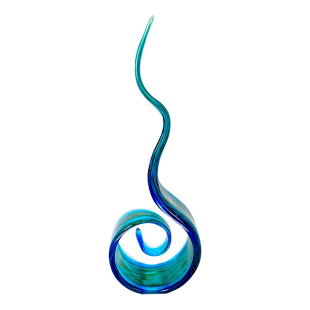 Vintage Green & Blue Abstract Glass Sculpture For Sale