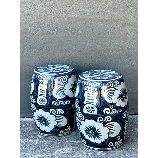 Vintage Glazed Ceramic Floral Garden Stools - A Pair For Sale - Image 12 of 12