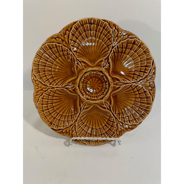 1920s 1920s French Sarreguemines Gold Majolica Oyster Plate For Sale - Image 5 of 12