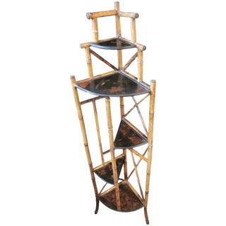 Vintage Bamboo Chinoiserie Etagere Shelving Corner Shelf For Sale