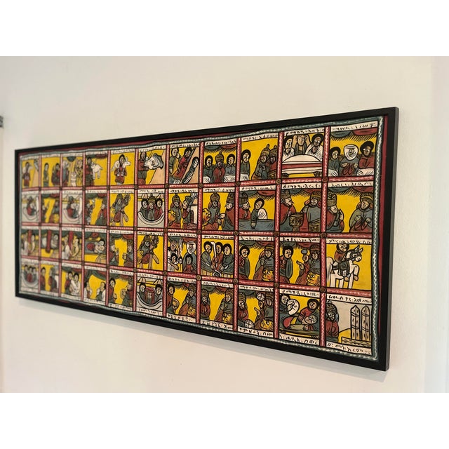 1970s Vintage Ethiopian Narrative Painting on Cloth Depicting the Queen of Sheba and King Solomon 48” X 21” For Sale - Image 5 of 11