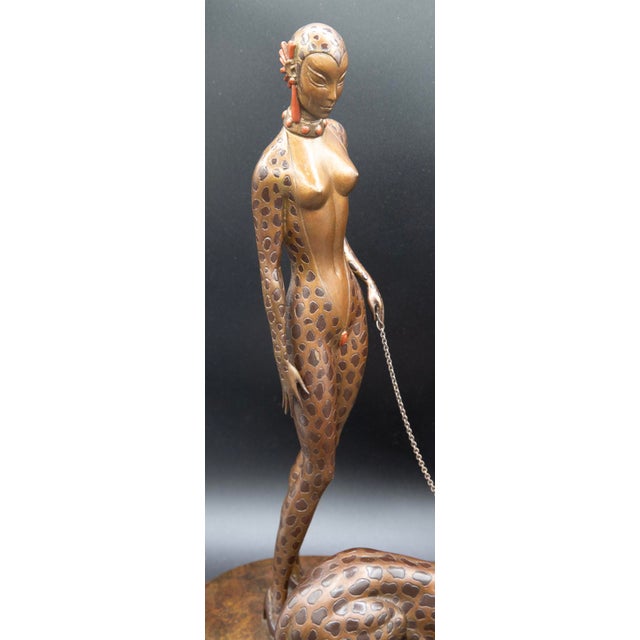 1980s Erte - La Femme À La Panthère - Signed & Numbered Art Deco Bronze Sculpture -15" For Sale In West Palm - Image 6 of 10