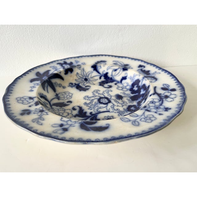 1820s60s Flow Blue Ironstone Shallow Bowl Antique