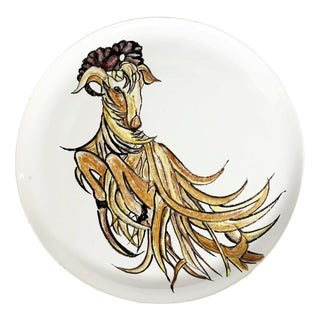 Ceramic Plate with Rams Head Decoration, France, 1990s For Sale
