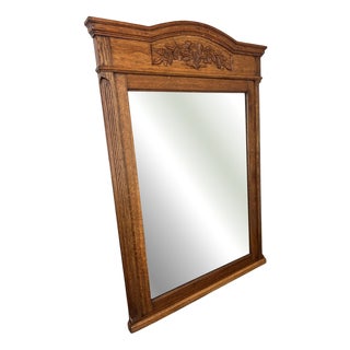 French Wall Mirror with Ornate Carved Oak Frame For Sale