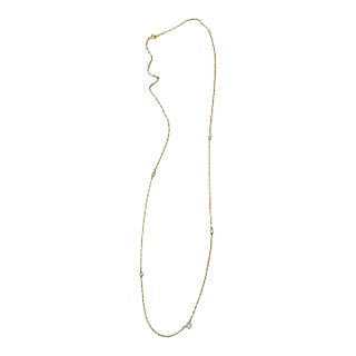 Antique Old European Cut Diamond Necklace, Five Bezel-Set Diamonds, 14k Gold Chain For Sale