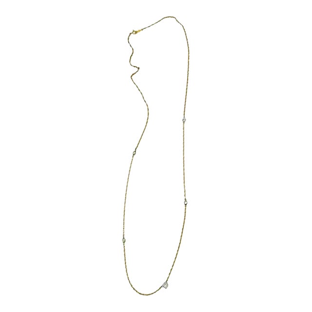 Antique Old European Cut Diamond Necklace, Five Bezel-Set Diamonds, 14k Gold Chain For Sale