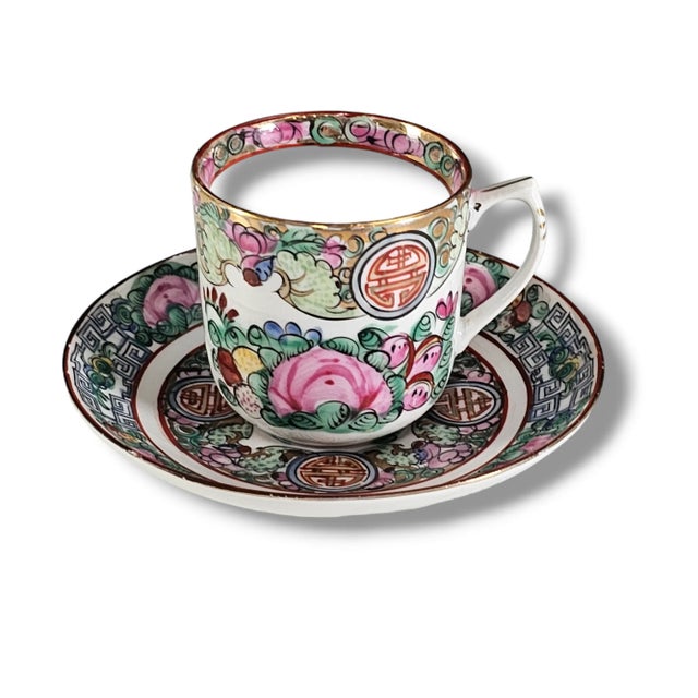 Rose Medallion Demitasse Espresso Cup Macau W/ Saucer Mid Century For Sale - Image 13 of 13