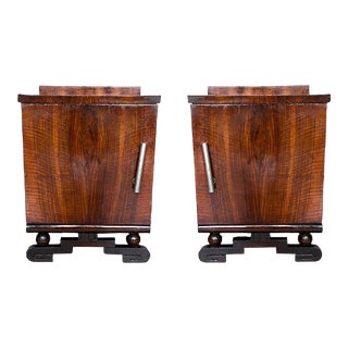 Pair of Art Deco Side Cabinets or Nightstands With Ebonized Base For Sale