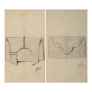 1930s Set of 2 Original French Art Deco Design Drawings-Pocketbooks, Purses, Documentation For Sale