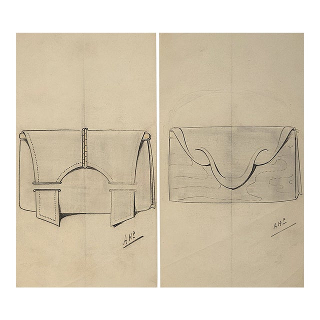 1930s Set of 2 Original French Art Deco Design Drawings-Pocketbooks, Purses, Documentation For Sale