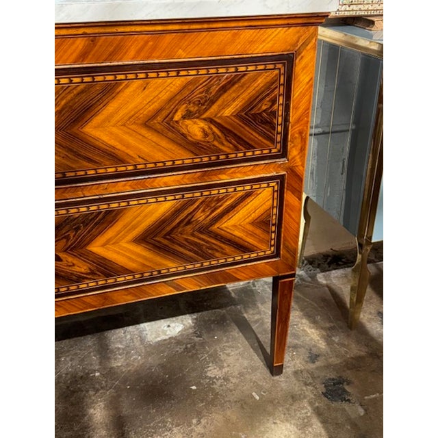 Neoclassical 19th Century Neo-Classical Inlaid Walnut Commode With Marble Top For Sale - Image 3 of 8
