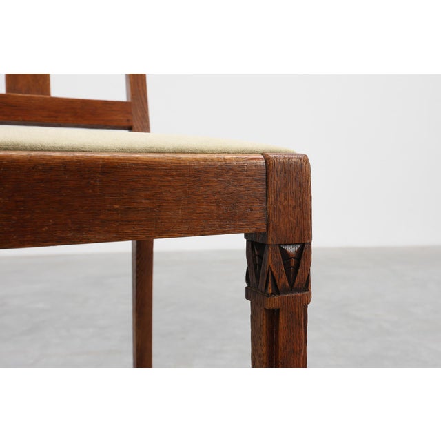 Amsterdam School Oak Side Chair with Geometric Carvings, Netherlands, 1920s For Sale - Image 9 of 12