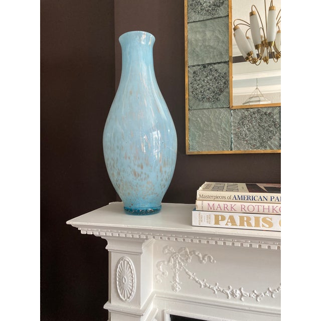 1970s Italian Murano-Style Handblown Blue Art Glass Vase With Gold and Silver Flecks, 21" For Sale - Image 17 of 18