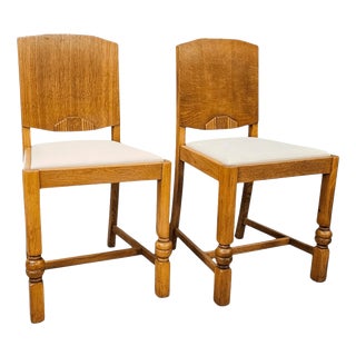 Art Deco British Oak Panel Back Side Chairs, 1930, Set of 2 For Sale