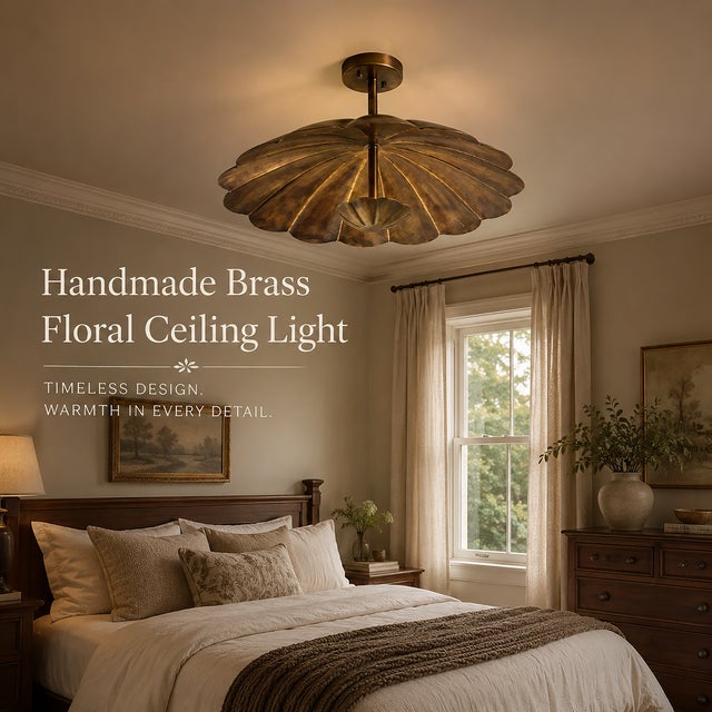 Bring timeless elegance to your home with this handmade brass floral ceiling light by MOONSUN 5. Inspired by the soft...