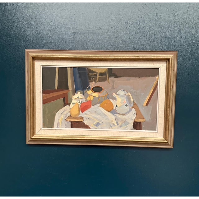 T. Ahlm, Still Life with Coffee Pots, 1960s, Oil Painting on Canvas, Framed For Sale - Image 11 of 14