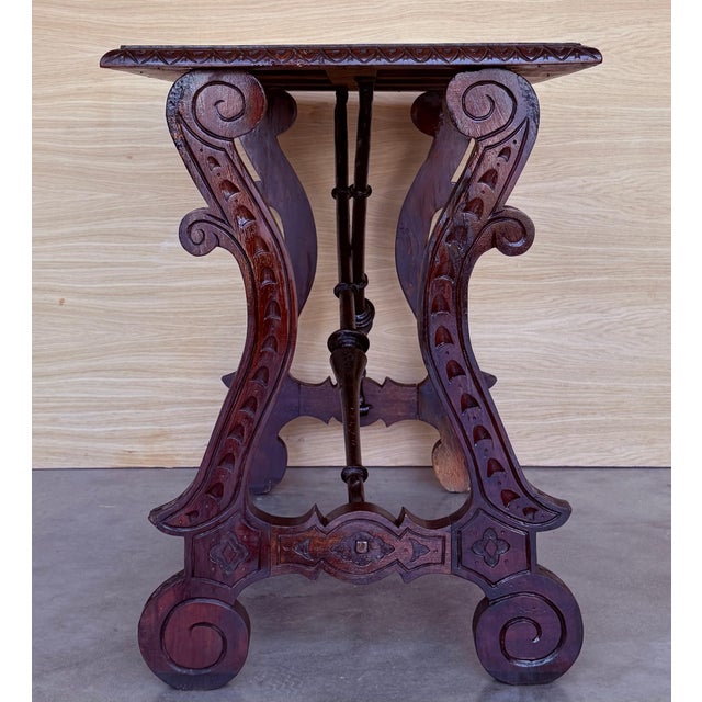 Late 19th Century 19th Century Ebonized Baroque Spanish Side Table with Lyre Legs For Sale - Image 5 of 18