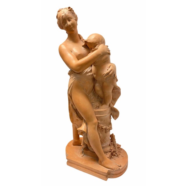 Mother and Child Terracotta Sculpture Signed Rougelet For Sale - Image 9 of 12