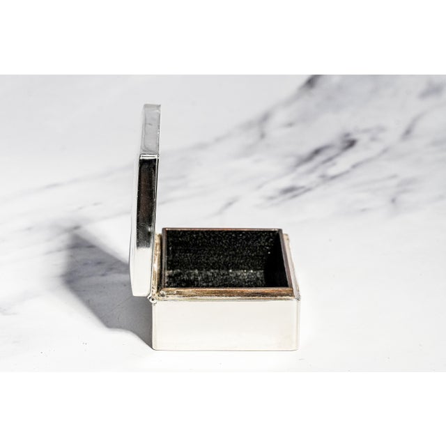 Metal Luxurious Minimalist Small Antique Sterling Silver Trinket Jewelry Box Asian Style Home Decor For Sale - Image 7 of 12