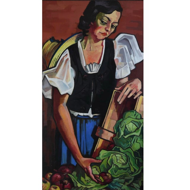 1960s 1960s Josef Lacina (1899-1975) Original Oil Painting Market Woman Vienna Signed For Sale - Image 5 of 9