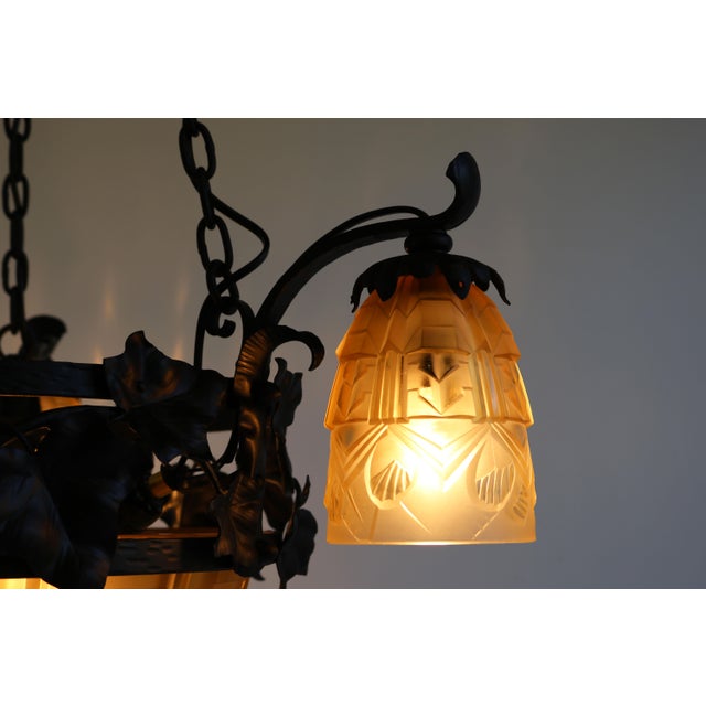 Vintage French Pendant Light in Wrought Iron by Muller Frères, 1930 For Sale - Image 13 of 14