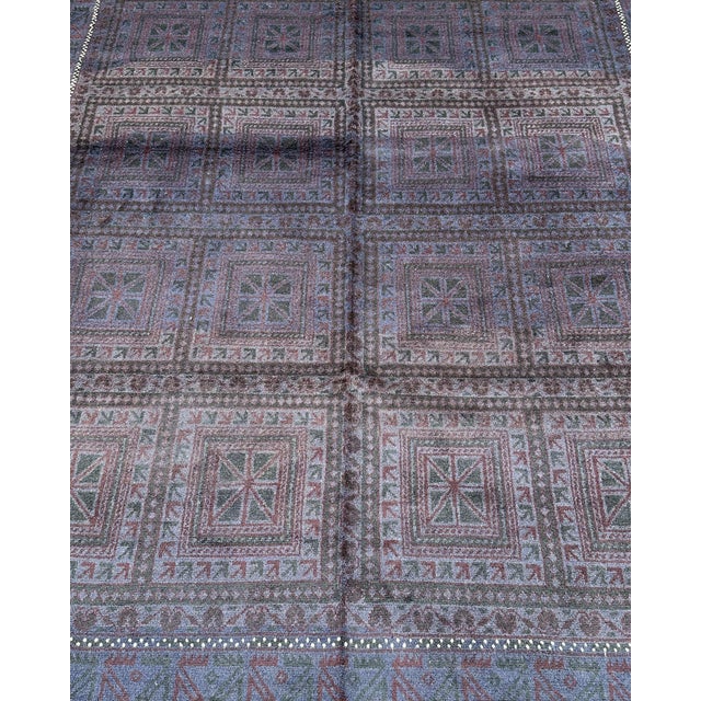 Afghan Baluch Hand-Knotted Wool Rug, Indigo Panel Grid, 9'9" X 6'2" For Sale - Image 6 of 13