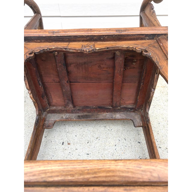 Pair Fine Antique Carved Chinese Horseshoe Lounge Chairs For Sale - Image 9 of 12