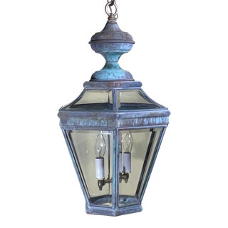 Single Vintage Brass Hanging Lantern 13”x 21”.5 For Sale