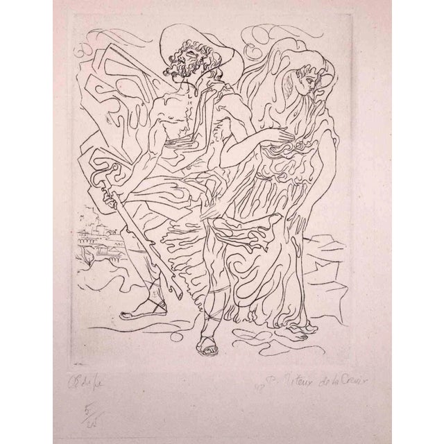 Modern Paul Titeux de La Croix, Edipe, Original Etching, 1948 For Sale - Image 3 of 3