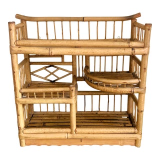 Vintage Chinoiserie Bamboo Rattan Wall Shelf For Sale