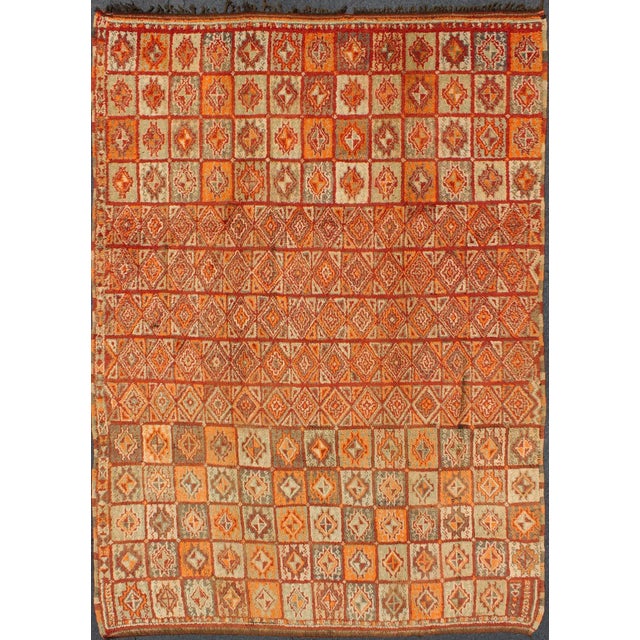Vintage Moroccan Rug in Autumn Colors, Red, Pumpkin, Orange and Light Green For Sale - Image 11 of 11