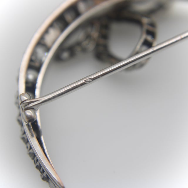 Early 20th Century Victorian Old Mine Cut Diamond Crescent Moon With Bow Brooch For Sale - Image 11 of 12
