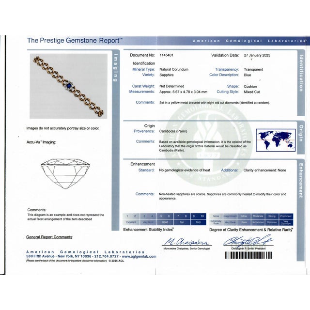 Metal Late 19th Century Antique Victorian Sapphire Diamond 18k Yellow Gold Link Bracelet, Agl Certified For Sale - Image 7 of 7