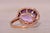 Metal The Nelle: Checkerboard Cut Natural Amethyst and Diamond Halo Ring in Rose Gold For Sale - Image 7 of 11